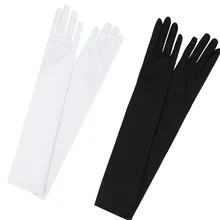 Женские сексуальные перчатки rekawiczki, теплые Вечерние перчатки 22 дюймов, длинные черные белые атласные перчатки на палец, длинные перчатки L50/1225