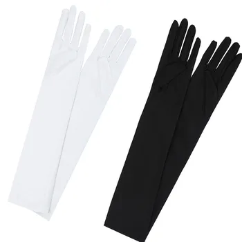 

Gloves Women Sexy rekawiczki keep warm Party Gloves 22'' Long Black White Satin Finger Mittens long gloves L50/1225