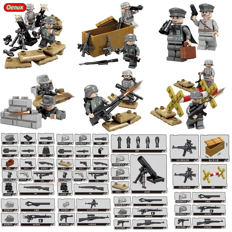 

Oenux 12PCS WW2 German Army Special Forces Military Building Block Set With DIY Sticker Military Soldier Figures Brick Kids Toy