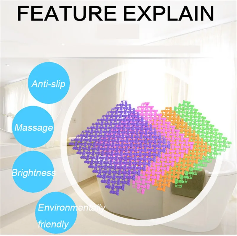 Mrosaa Противоскользящий мягкий коврик для ванной комнаты, пластиковый волшебный лоскутный пазл, соединяющиеся головки, стеклянная дверь, ванна, туалет, поставка, DIY коврики