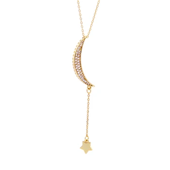 

Korea Bijoux Gold Color Crystal Star Moon Pendant Necklace Simple Women Fashion Necklace Best Friend Gift Jewelry