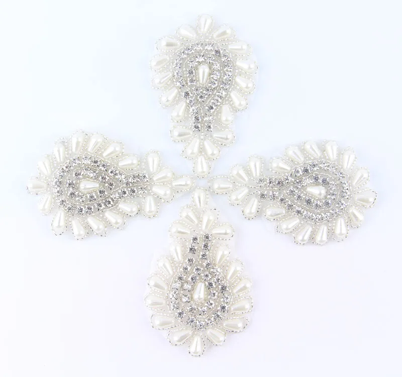 (5pcs/lot)Bling Crystal Rhinestone Appliques Patch Hot Fix Pearl Beaded