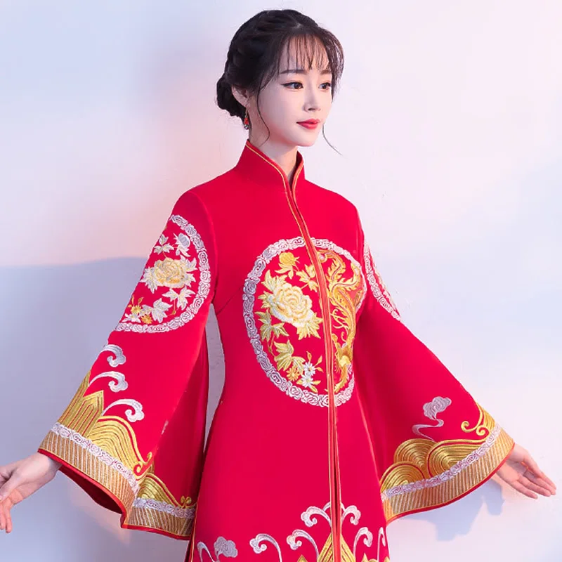 Кимоно для беременных женщин Cheongsams красный Qipao Вышивка китайское свадебное