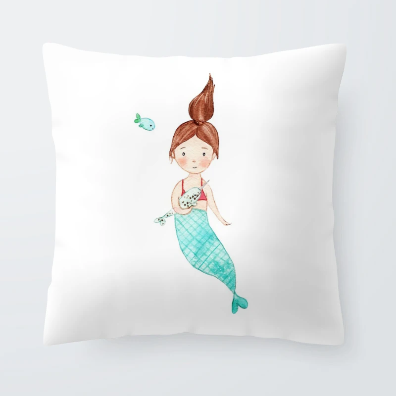 Мультфильм Сказка Подушки Девушка и Кит Narwhal крышка детские 45x45 см бархат украсить детей спальня океан Подушка «русалка» случае