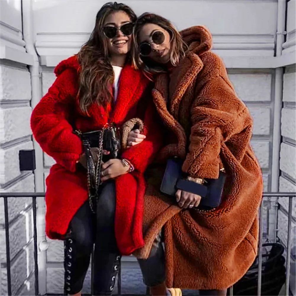 

2018 Winter Women faux fur coat Warm Thick Coat Pure Color Lamb Cashmere Lapel fur jackets Cardigan plus size fur coat abrigo