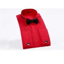 Новая свадебная Мужская рубашка платье мужская с длинным рукавом Однотонная рубашка воротник Ласточка Танцевальная вечеринка красная рубашка Жених/мастер платье