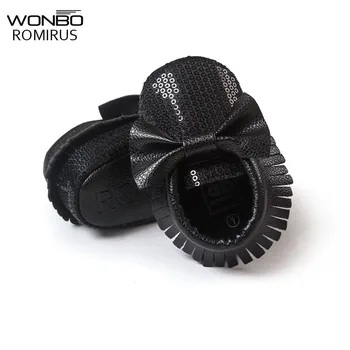 

2019 Newest Styles Baby Soft Tassel Moccasins Girls Moccs Baby Booties Shoes Bowknot design Mocs infant shoes Black color