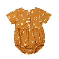 Одежда для младенцев; Летний комбинезон на кнопках с короткими рукавами для новорожденных девочек; комбинезон одежды снаряжение для