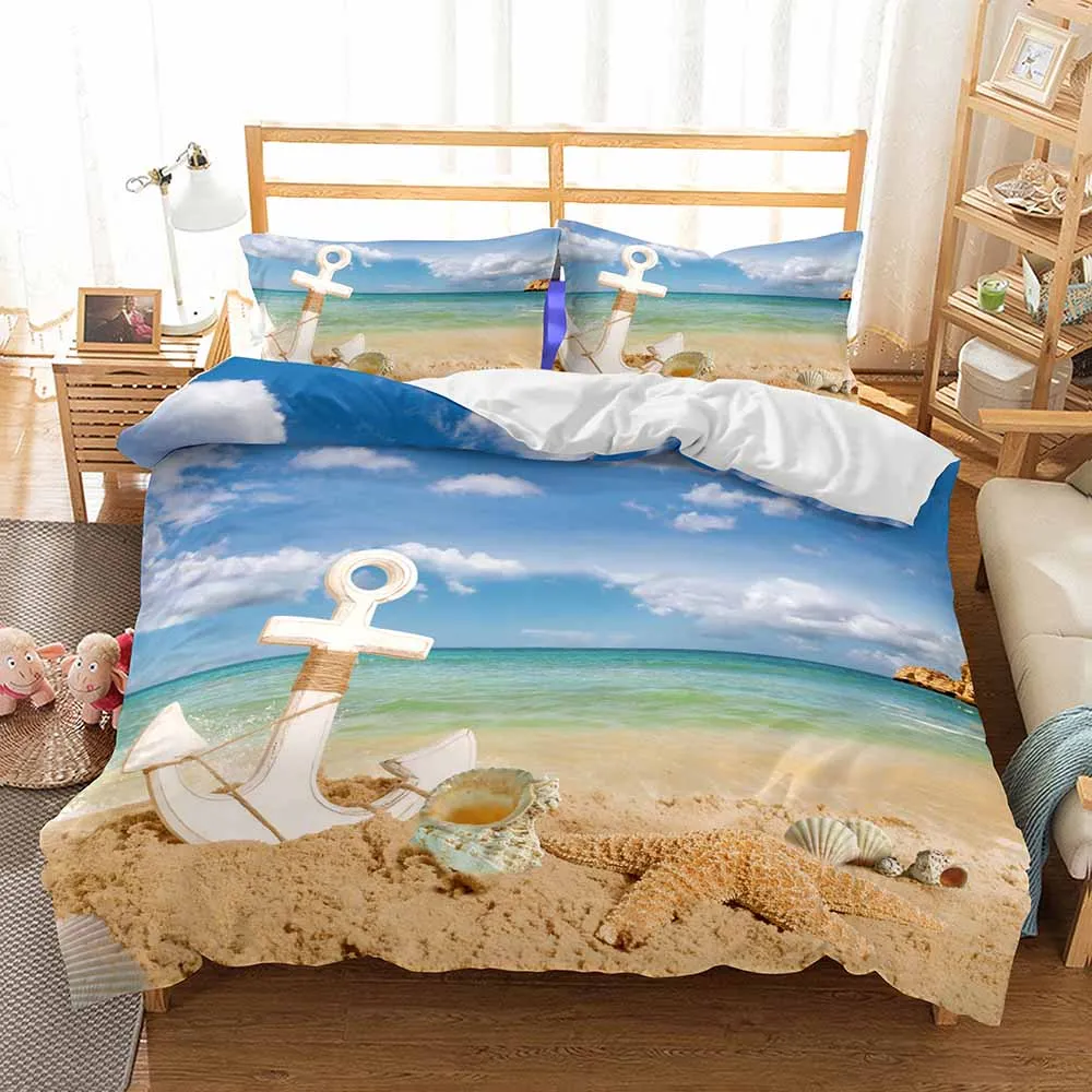 WINLIFE Nautical Bed Set Soft and Easy Care 3D Duvet Cover Set with Pillow Shams