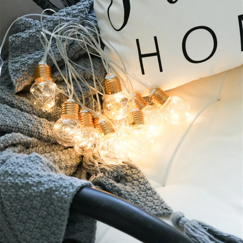 

4M 10Led Retro Cooper Wire String Bulb Holiday Lamp Warm White Fairy Festoon String Light For Party Wedding Decor Garland Lights
