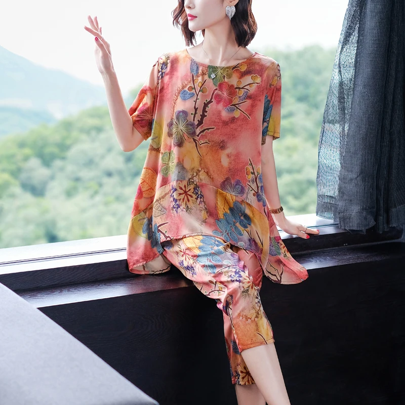 

Plus Size Large 2 Piece Outfits for Women Summer Top and Pants Suits Print Floral 2019 Co-ord Matching Sets Yellow Pink Clothing