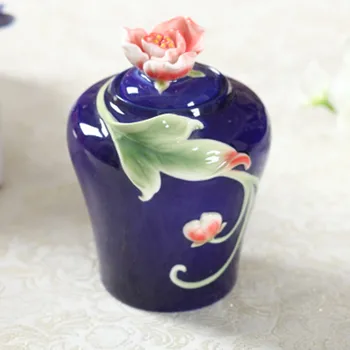 

2018 Newest Creative Peony Sugar Pots Bone China container Colored enamel porcelain Tableware Coffee Drinkware Set