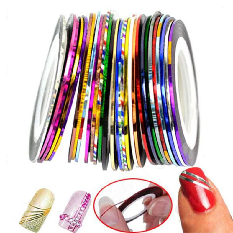 

10 Rolls Random Colors Nail Art Glitter Gold Silver Stripping Tape Line Strips Decor Tools Nail Sticker DIY Beauty Accessories