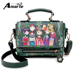 Amarte новый модный бренд Для женщин кожаные сумки на плечо характер печати сумки на плечо ручка сверху Сумки для девочек женские сумки