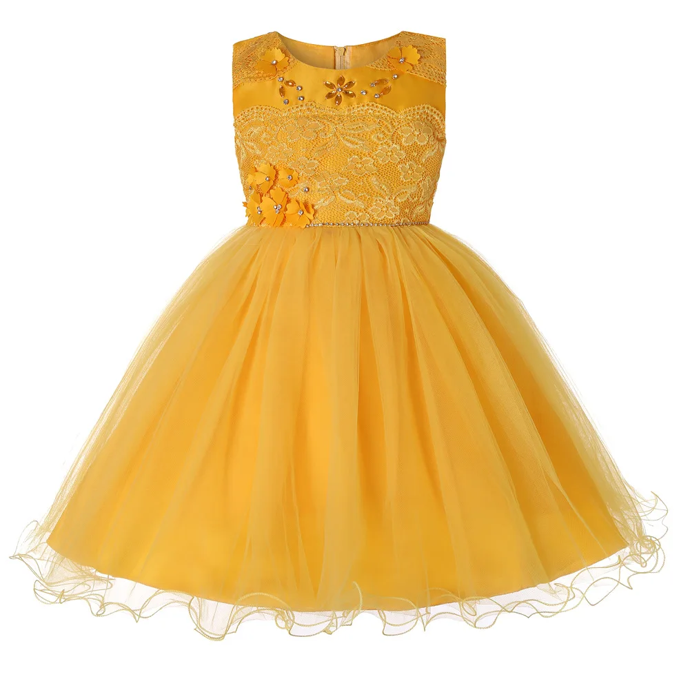 

New Style Girls Dress Kids Sleeveless Embroidery Lace Bodice with Tulle Wedding Birthday Party Dress Formal Girls Clothing