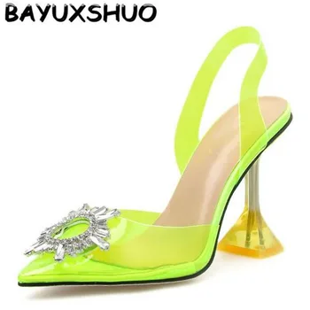 

BAYUXSHUO Sun Flower Ladies Sandals Crystal Wine Glass Heel High Heels Rear Straps Roman Style Sandals Summer Party Women Shoes