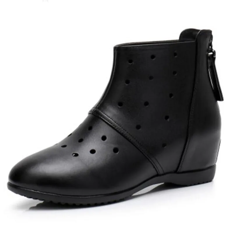 

2022 New Summer Autumn Women Boots Flat Increase Within Genuine Leather Shoes Casual Hollow Summer Sandals Plus Size Ankle Boots