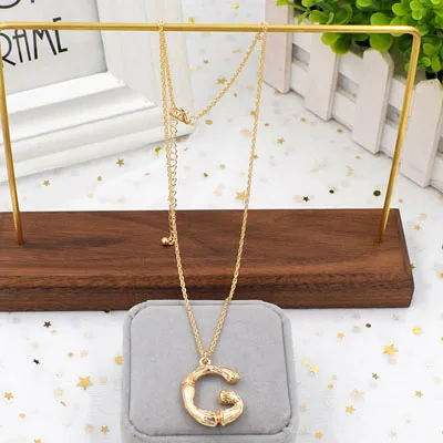 Золотые кованые металлические бамбуковые 26 букв Алфавит A-Z минималистичное ожерелье с подвеской модная Длинная цепочка - Окраска металла: G