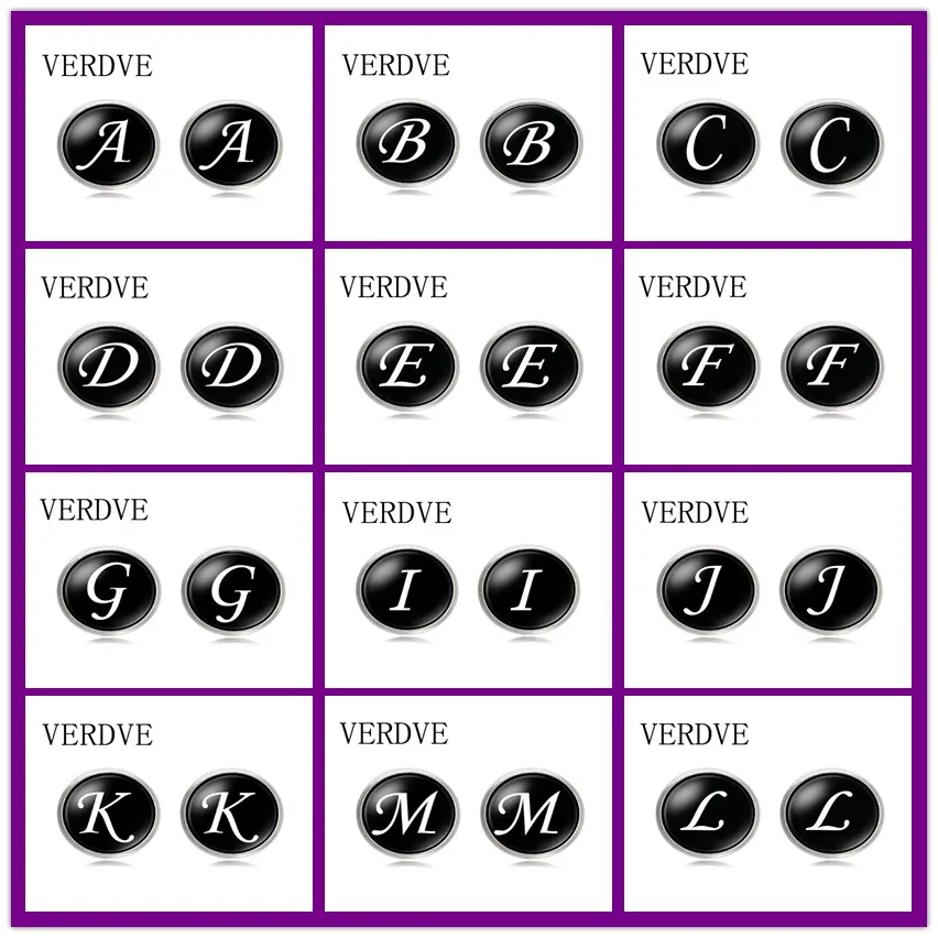 

VERDVE 2017 New Glass Cabochon Letter Men's Cufflinks Unique Classic Black Men's Copper Cool Cufflinks A-M Cufflinks