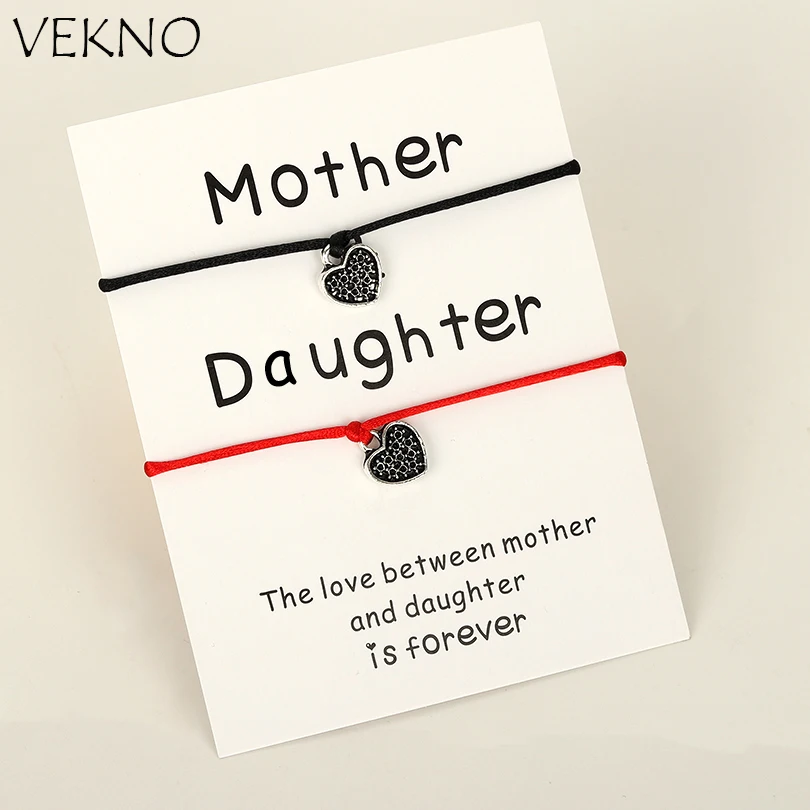 VEKNO Antique Silver Heart Mom and Daughter Bracelet Anniversary Wedding Red String Adjustable Rope Paired Couple Bracelets Set VEKNO Antique Silver Heart Mom and Daughter Bracelet Anniversary Wedding Red String Adjustable Rope Paired Couple Bracelets Set