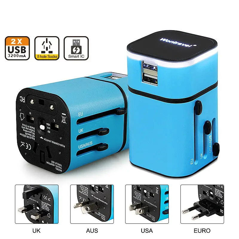 Универсальный переходник с международной вилкой и 2 USB портами|adapter dsl|charger 12vadapter