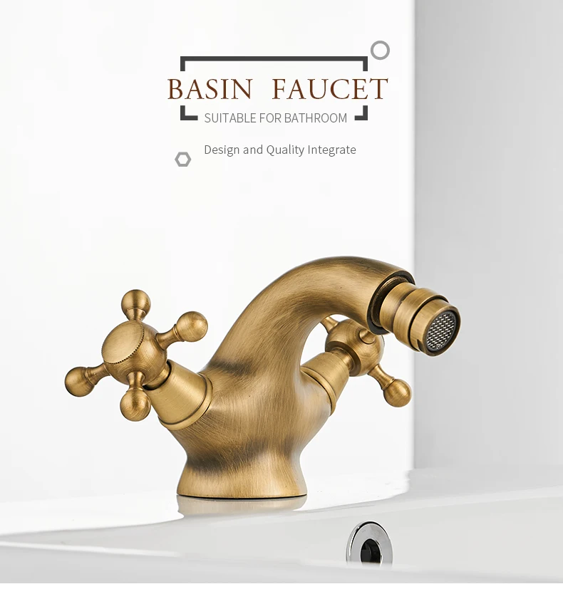 Description Picture 2 of itemAntique Bidet Faucet Two Ceramic Swivel Handles Water Bathroom Sink Brass Single Hole Deck Mounted Water Mixer Tap 7313