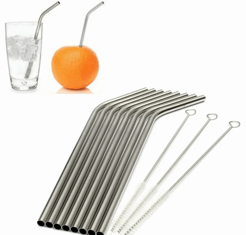 

8Pcs/lot Reusable Drinking Metal Straw Stainless Steel Straw with 3 Cleaner Brush For Home Party Barware Accessories