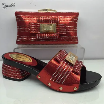 

Luxury wedding/party African sandal shoes with evening bag set with rhinestones GY7, heel height 5cm