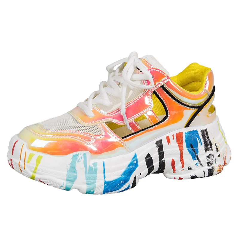 

Rimocy Cut Out Air Mesh Platform Sneakers Woman Bright Color Chunky Sandals 2019 Summer Autumn Casual Wedges Shoes for Women