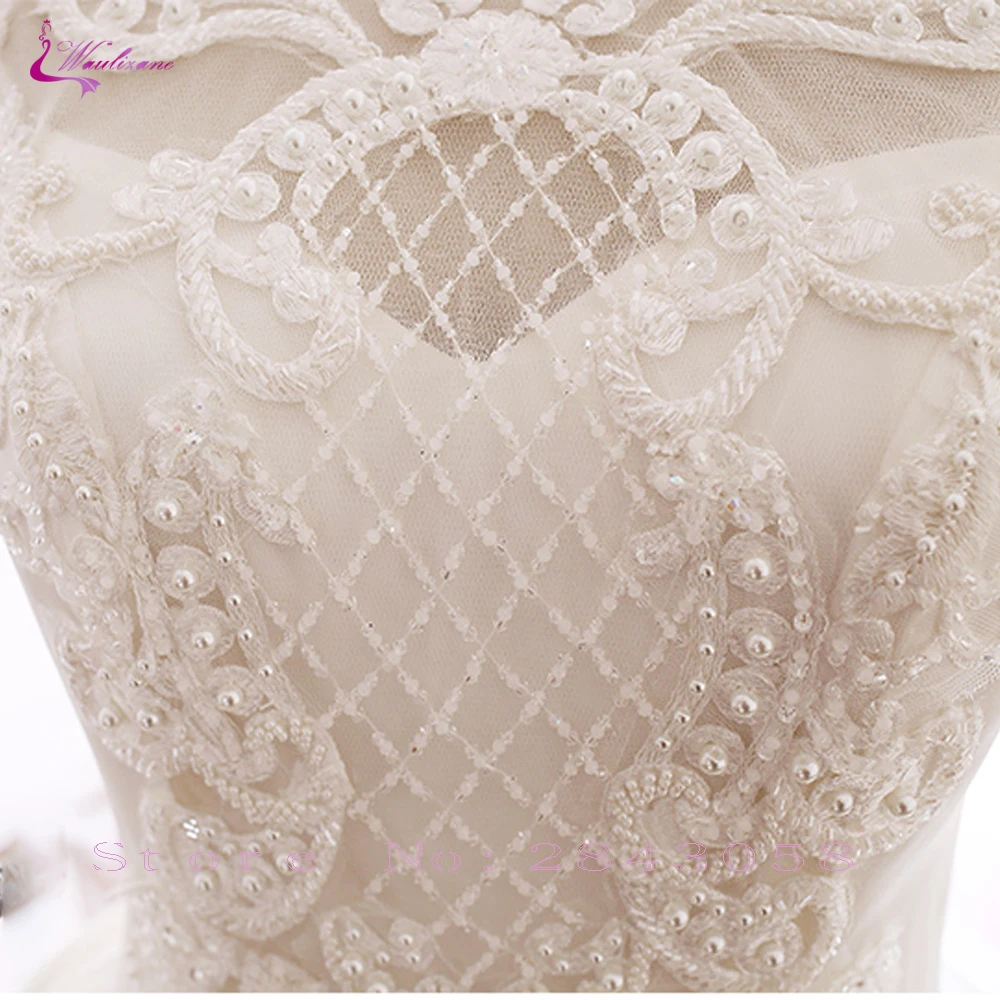 Waulizane роскошные вышитые бисером и элемент сетки элегантные кружевные свадебные платья с круглым вырезом платья невесты