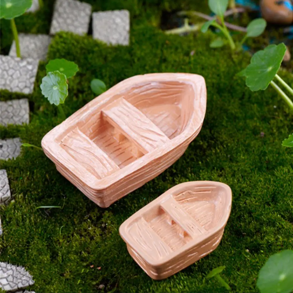 2PC/Set DIY Ornaments Accessories Resin Craft Retro Wood Boat Model Figure Toys Micro Garden Decoration