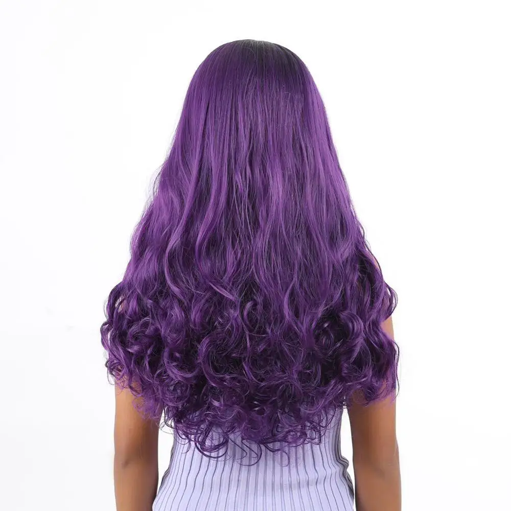 Wignee, розовые волосы, длинные волнистые парики, жаростойкий синтетический парик для женщин, на каждый день/вечерние, натуральный черный, коричневый/фиолетовый/Пепельный блонд, парик - Цвет: Фиолетовый