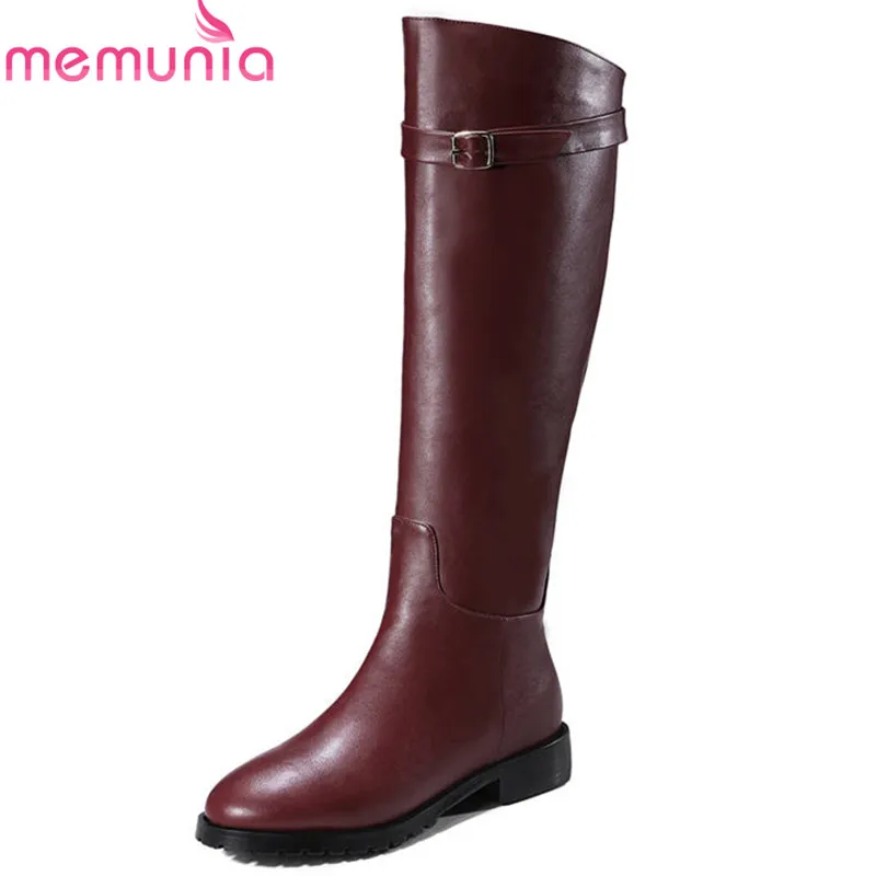 

MEMUNIA 2018 new arrival round toe zipper with buckle knee high boots solid color elegant ladies shoes comfortable winter boots