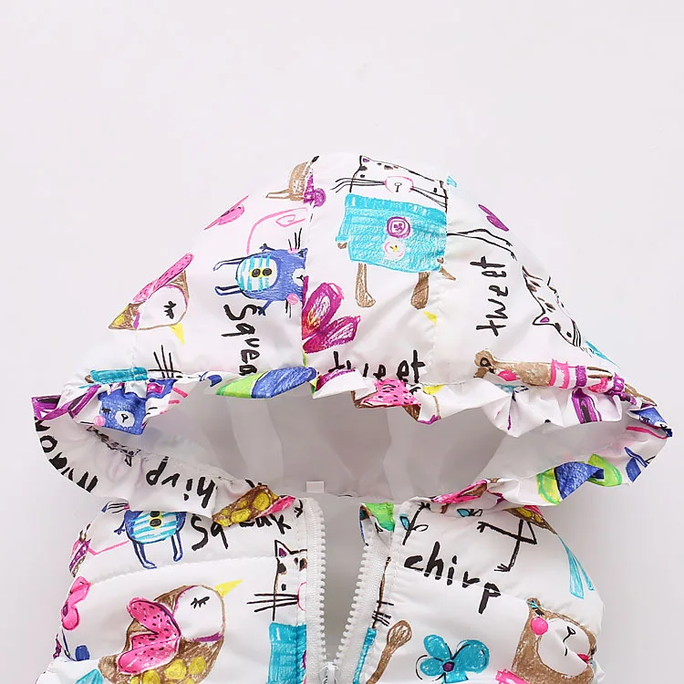 7 Bibihou autumn winter children clothes girls Outerwear Coats Animal Graffiti hooded Girls Vest Jackets Baby Girl Warm Waistcoat