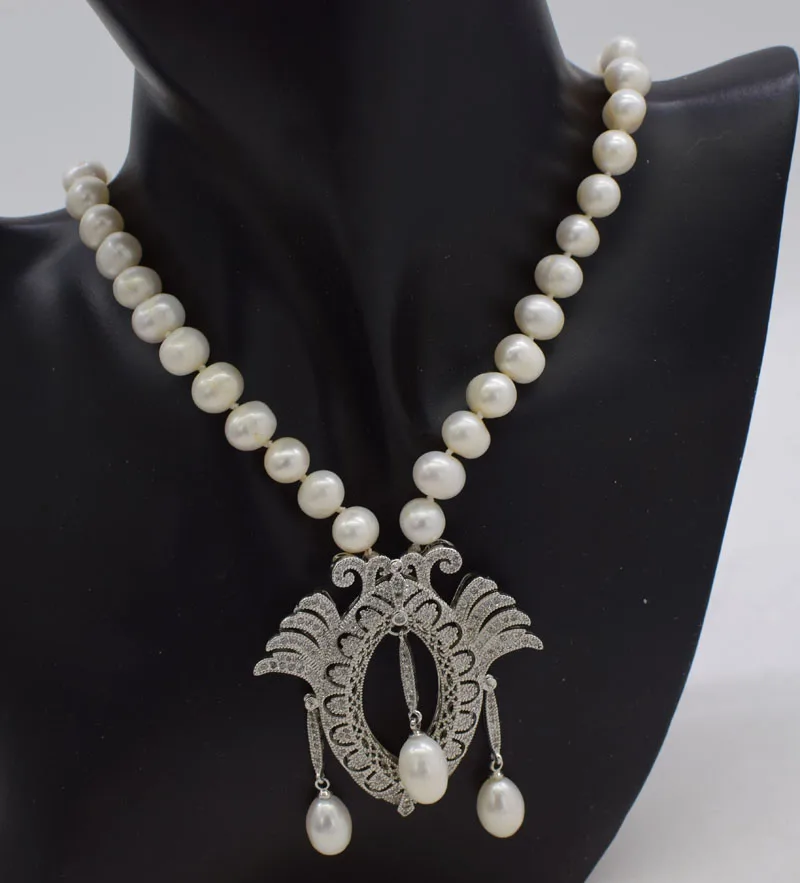 

freshwater pearl white NEAR ROUND 8-9MM PENDANT necklace 18inch wholesale bead nature gift discount for woman FPPJ