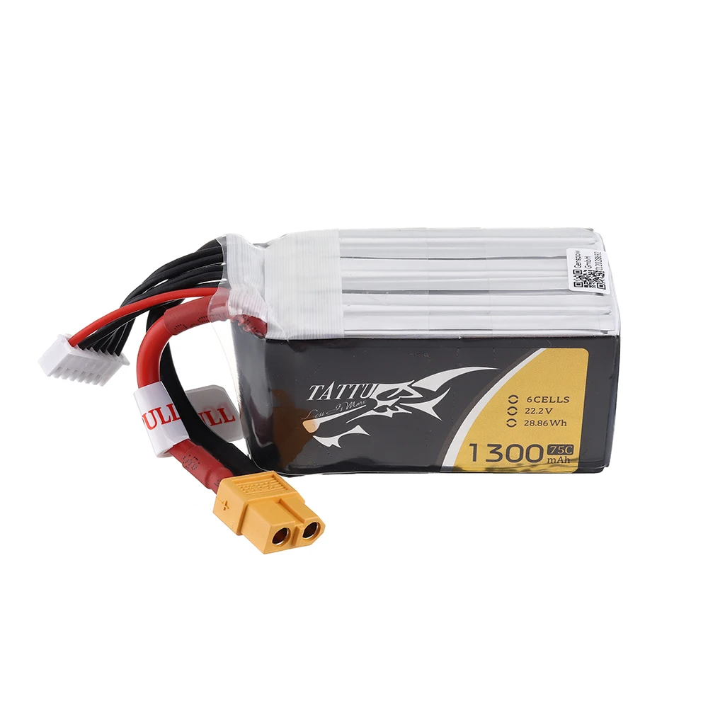 

2PCS TATTU 22.2V 1300mAh 75C 6S XT60 Plug Lipo Battery for FPV RC Racing Drone