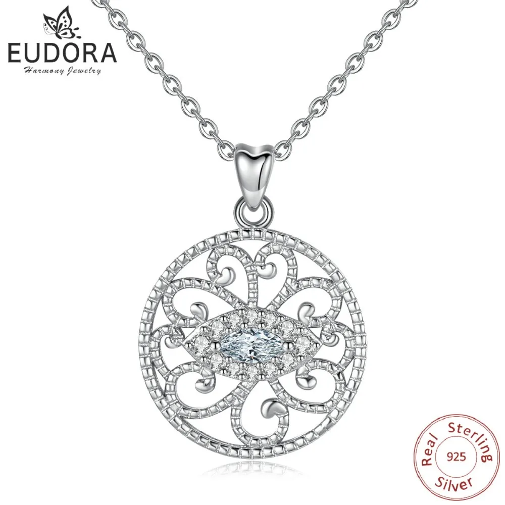 EUDORA новый 925 пробы серебро Ясно глаз с фианитами дьявола и Lycorisradiata цветок кулон