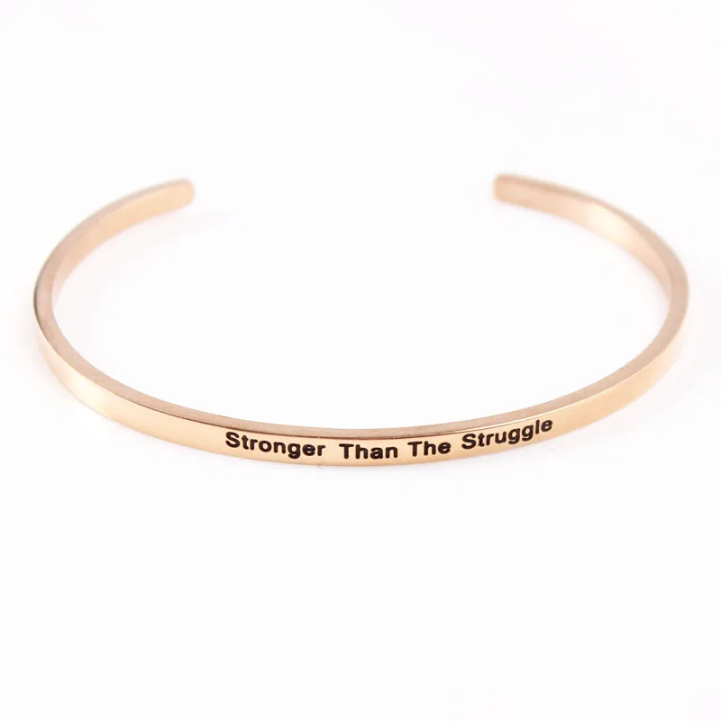 

Stainless Steel Engraved Bangle Stronger than the struggle Positive Inspirational Quote New Cuff Mantra Bracelet