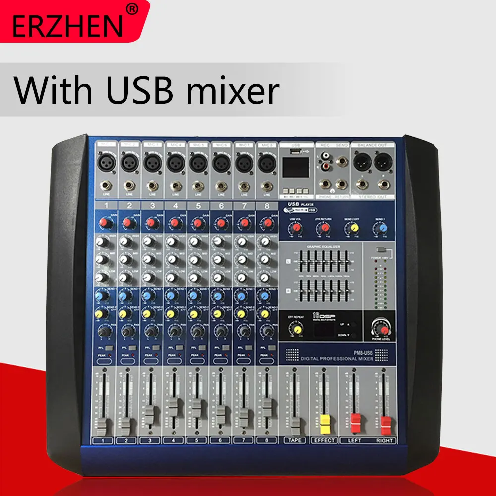 

Audio Mixer Console W8000G8 Built-in amplifier Professional Mixer Audio Amplifier Sound Processor 8 Channel USB