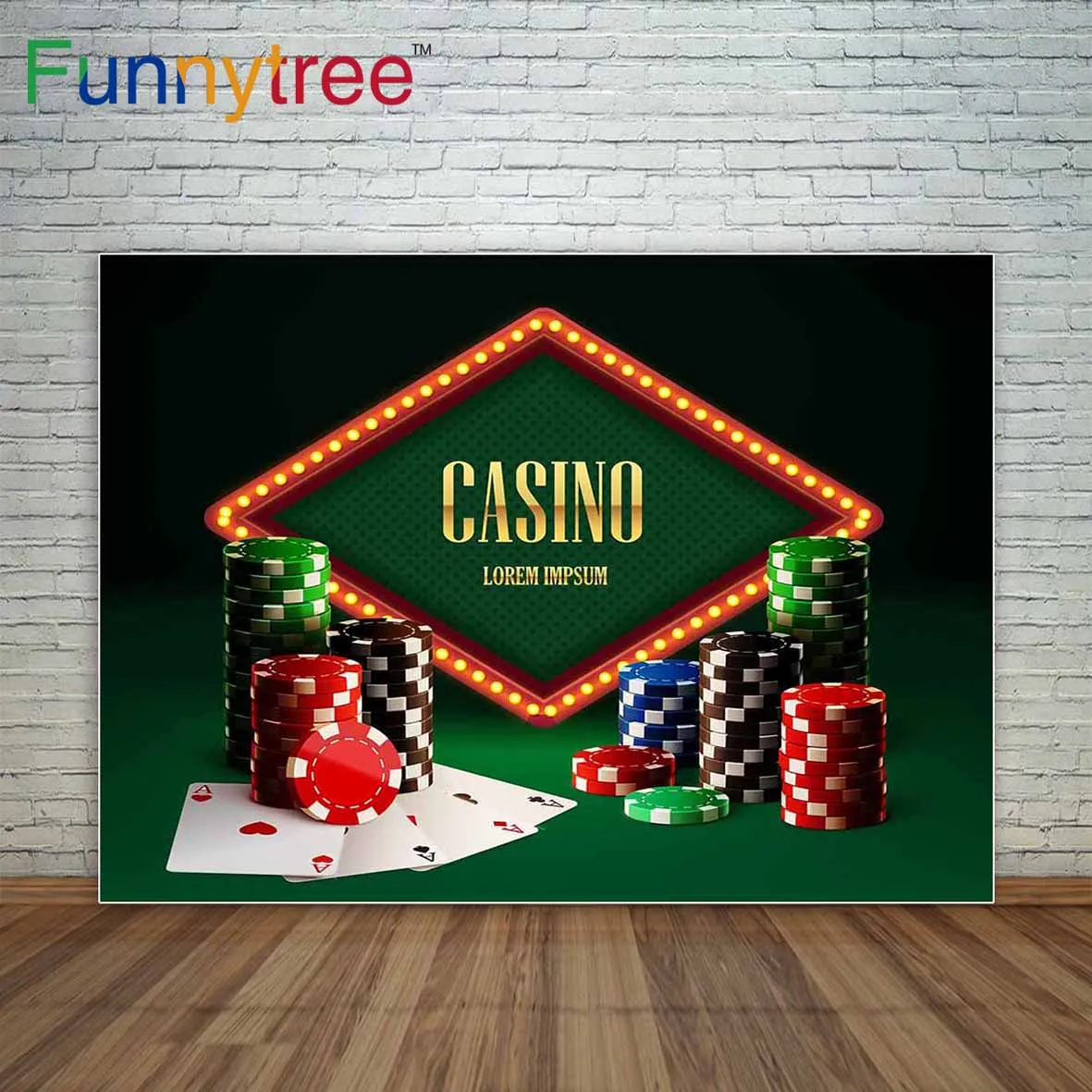 

Funnytree casino chips lamp vintage banner and cards decoration background for photo