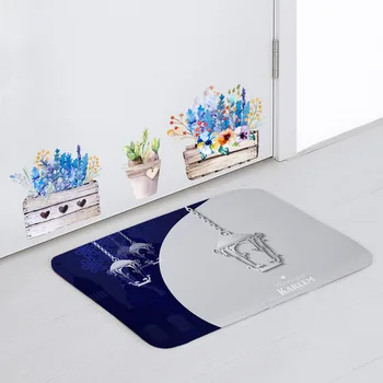 

Luxury Blue Background Ramadan Mat Silver Lantern Castle Cloud Moon Stars Letters Decoration Living Room Door Mat Kitchen Mat