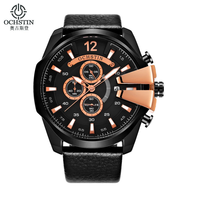 

Golden Men Watches OCHSTIN Brand Luxury Leather Strap Quartz Watch Men Military Sport Waterproof Wristwatch Relogio Masculino