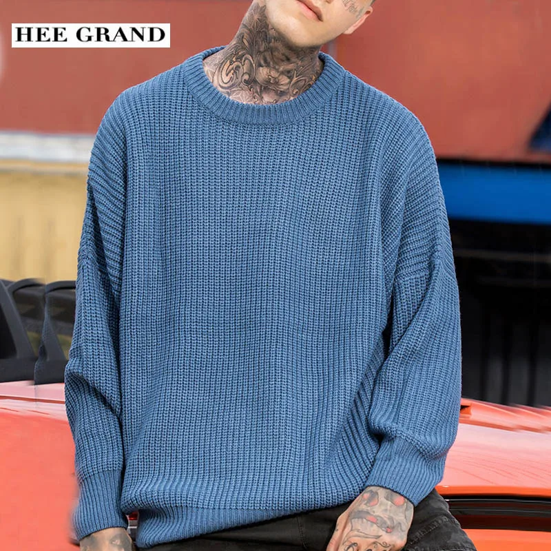 

HEE GRAND Men's Autumn Sweaters Warm Slim Fit Hot Selling New Design Casual Loose Style Pullover Solid 7 Colors MZM552