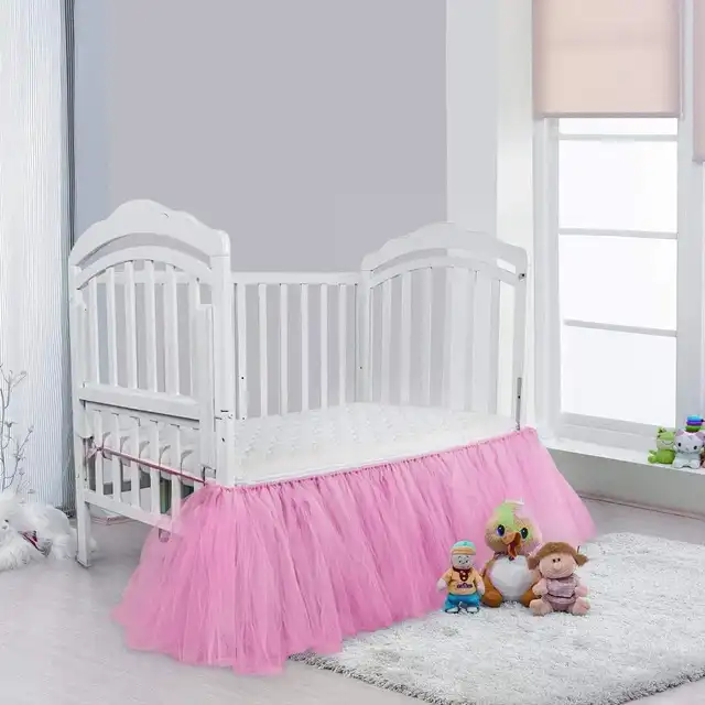 Ruffled Crib Skirt Baby Bed Skirt Decoration Tulle Lace Baby
