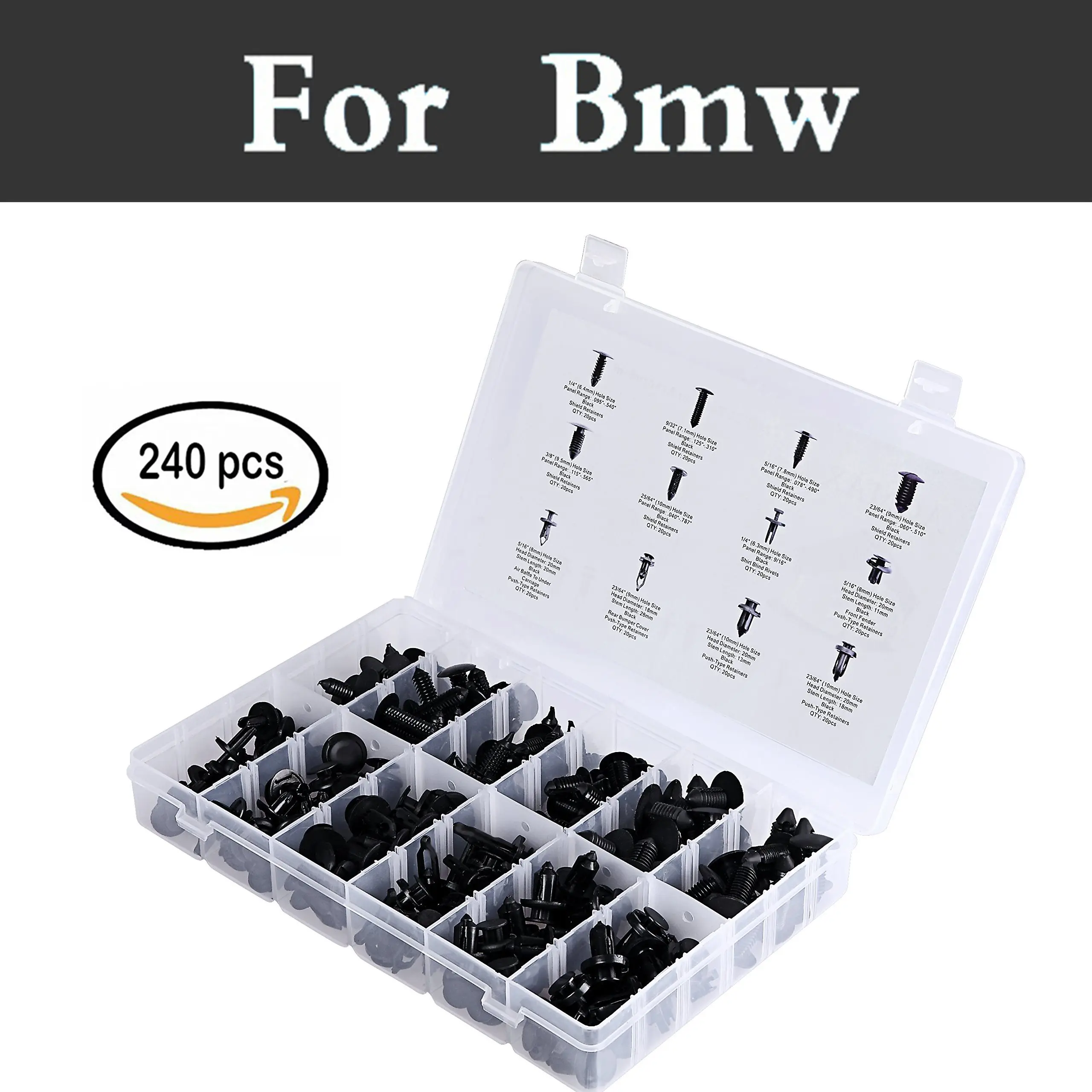 240x Car Styling Retainer Clips Plastic Fasteners Kit Push Pin Rivets
