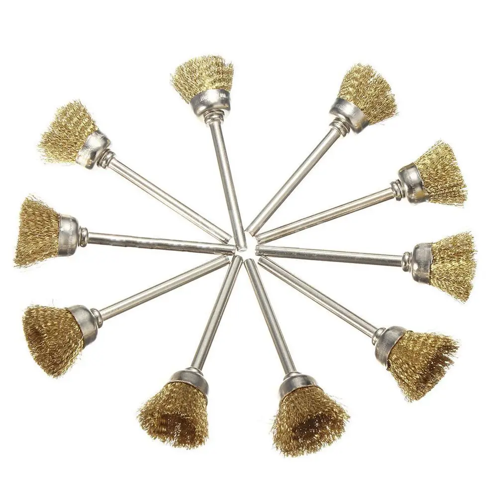 UESH New 10pcs 16mm Brass Wire Wheel Polish Brushes For Dremel Rotary