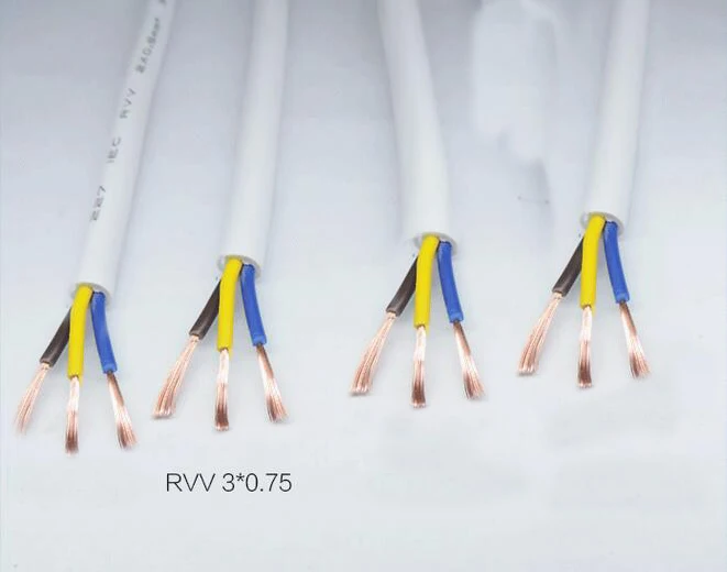 Электрические провода, кабель Белый оболочка шнур RVV 3 core 0.75 Медь core мониторинга питания линии бытовой 100 метра