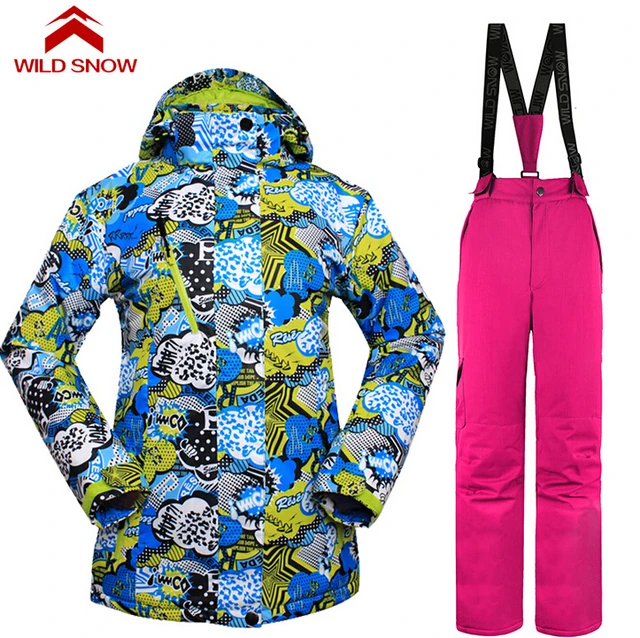 Cheap Wild Snow Ski Suits Women's jacket+pants Waterproof Windproof Warm Snowboard Clothes Snowboarding Skiing Jackets Sports 