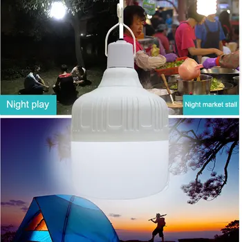 

Rechargeable LED Night Light Bulb Emergency Lights Portable Battery Powered Outdoor BBQ Hanging Light for Patio/Porch/Garden #