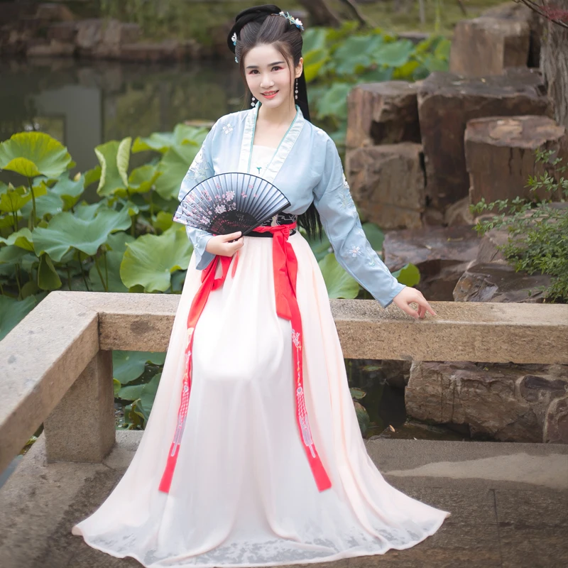 Hanfu женская летняя юбка с вышивкой и поясом Qi повседневный костюм для косплея